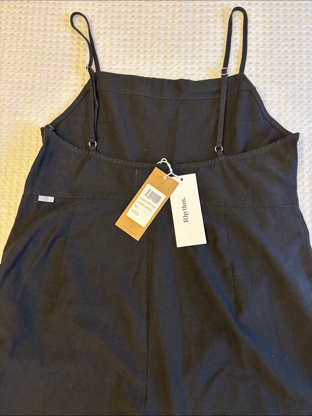 NEW! Rhythm. 12L Black Wide-Leg Linen Spaghetti-Strap Classic Jumpsuit Overalls - Picture 9 of 17